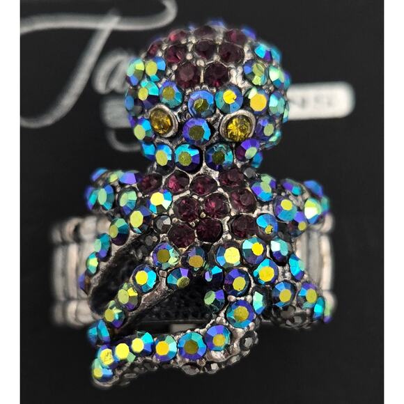 Tanya Creations Rhinestone Octopus Ring with Silver Tone Stretchy Band - Picture 1 of 8